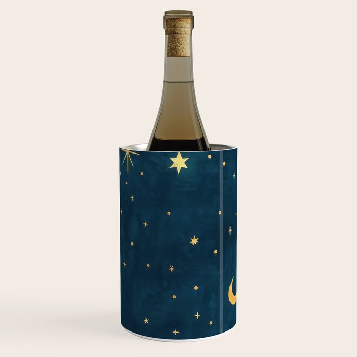 Celestial Gold Sun and Moon Boho Starry Sky Abstract Night Art Wine Chiller Gallery Image 2