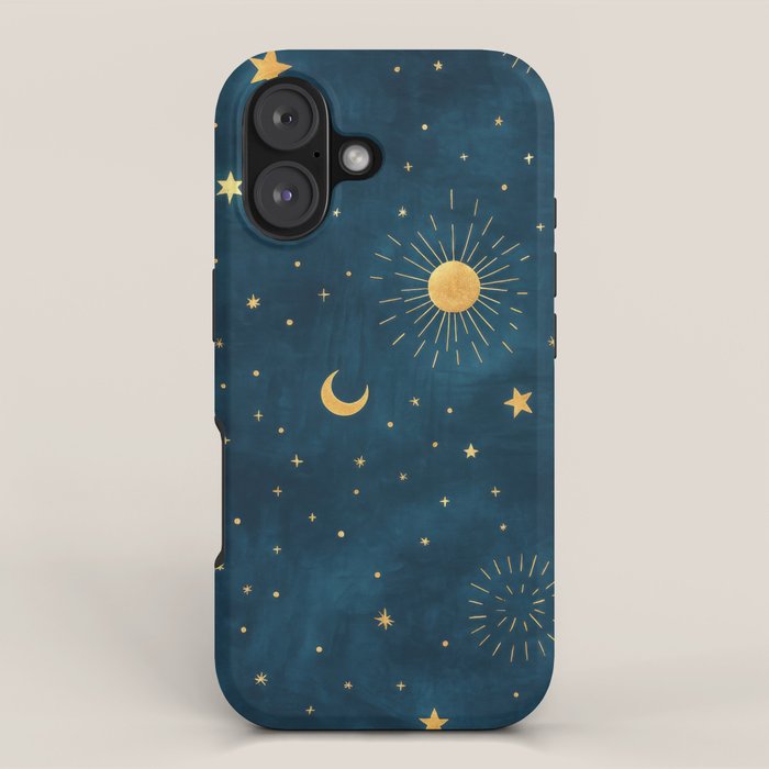 Celestial Gold Sun and Moon Boho Starry Sky Abstract Night Art iPhone Case Gallery Image 1