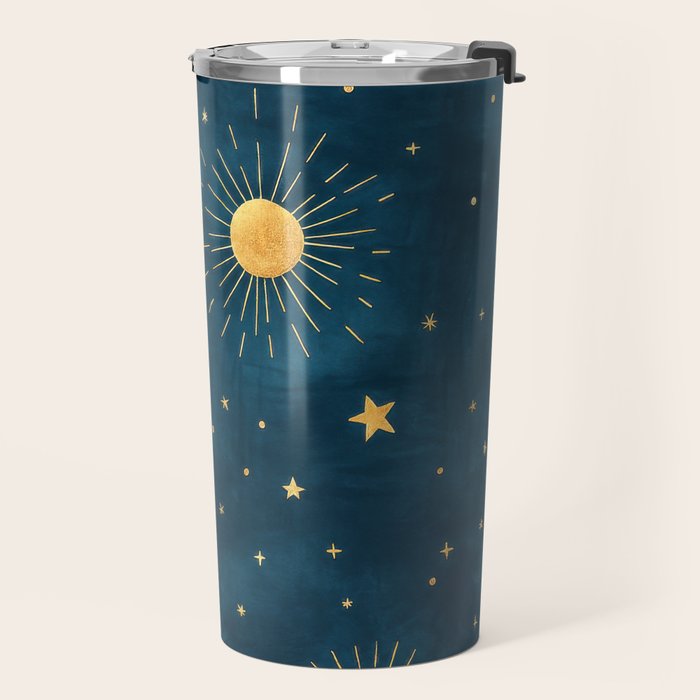 Celestial Gold Sun and Moon Boho Starry Sky Abstract Night Art Travel Mug Gallery Image 2
