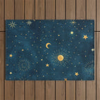 Celestial Gold Sun and Moon Boho Starry Sky Abstract Night Art Outdoor Rug Gallery Image 1