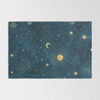 Celestial Gold Sun and Moon Boho Starry Sky Abstract Night Art Rug Gallery Image 2