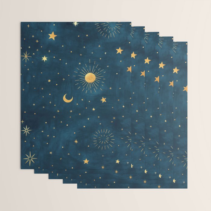 Celestial Gold Sun and Moon Boho Starry Sky Abstract Night Art Wrapping Paper Gallery Image 3