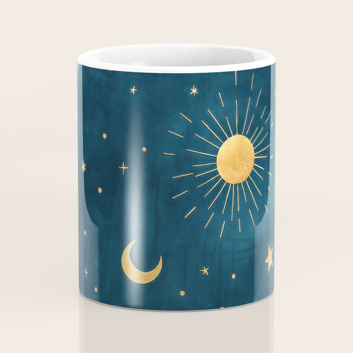Celestial Gold Sun and Moon Boho Starry Sky Abstract Night Art Coffee Mug Gallery Image 4