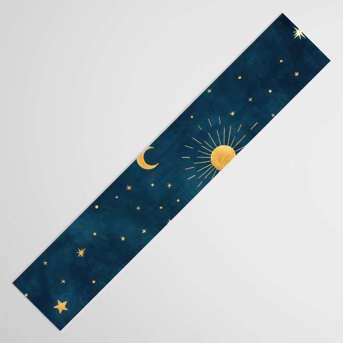 Celestial Gold Sun and Moon Boho Starry Sky Abstract Night Art Table Runner Gallery Image 3