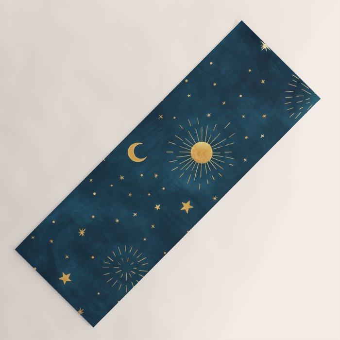 Celestial Gold Sun and Moon Boho Starry Sky Abstract Night Art Yoga Mat Gallery Image 1