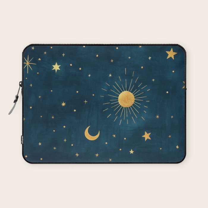 Celestial Gold Sun and Moon Boho Starry Sky Abstract Night Art Laptop Sleeve Gallery Image 1