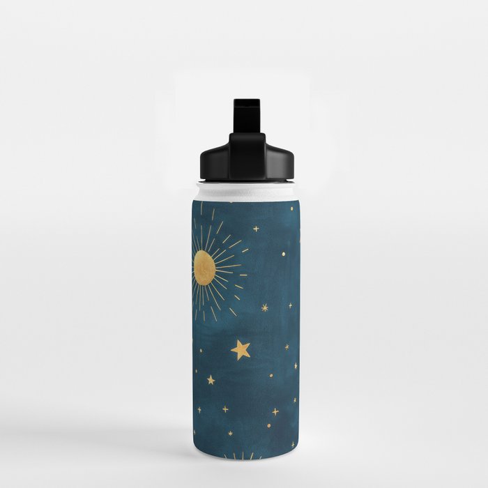 Celestial Gold Sun and Moon Boho Starry Sky Abstract Night Art Water Bottle Gallery Image 2