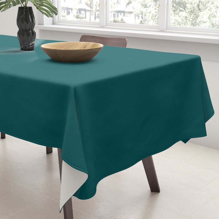 Botanical Teal Green Solid Color Tablecloth Gallery Image 3