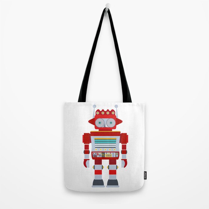 Red Robot Retro Toy Tote Bag Gallery Image 2