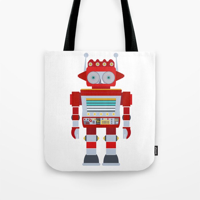 Red Robot Retro Toy Tote Bag Gallery Image 1