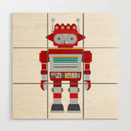 Red Robot Retro Toy Wood Wall Art Gallery Image 1