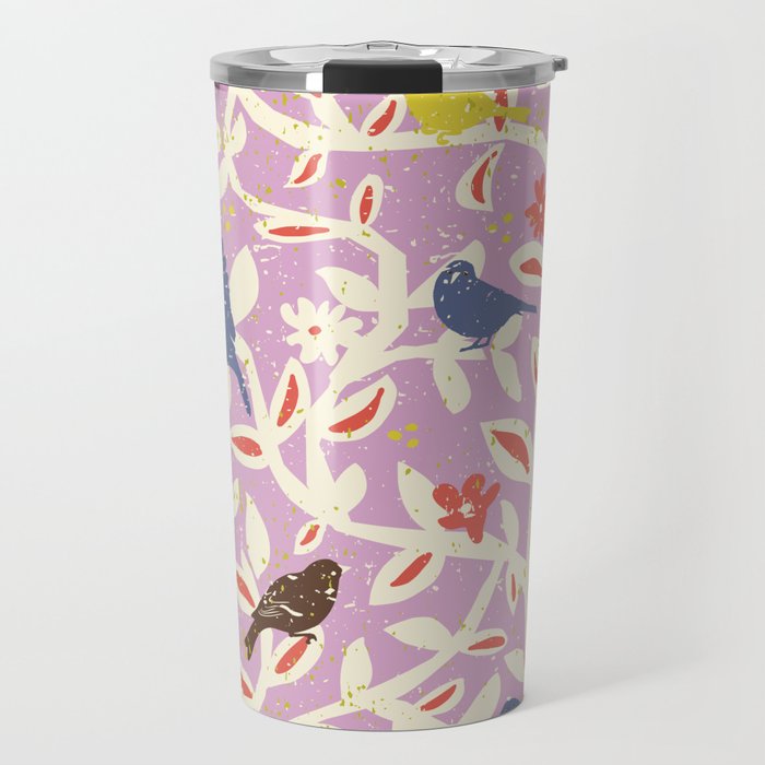 Birds in branches chalky pink Travel Mug Gallery Image 1