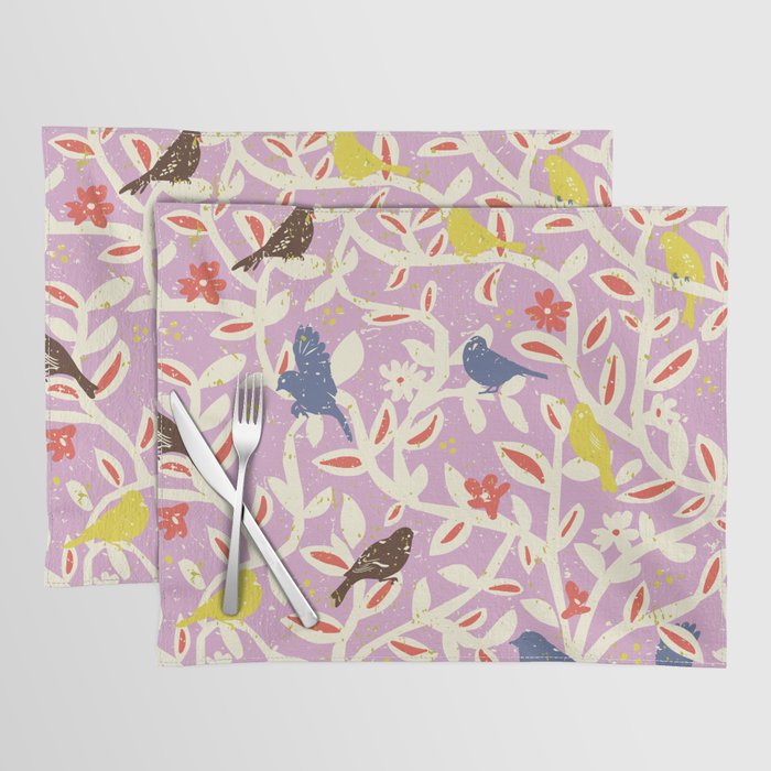 Birds in branches chalky pink Placemat Gallery Image 1