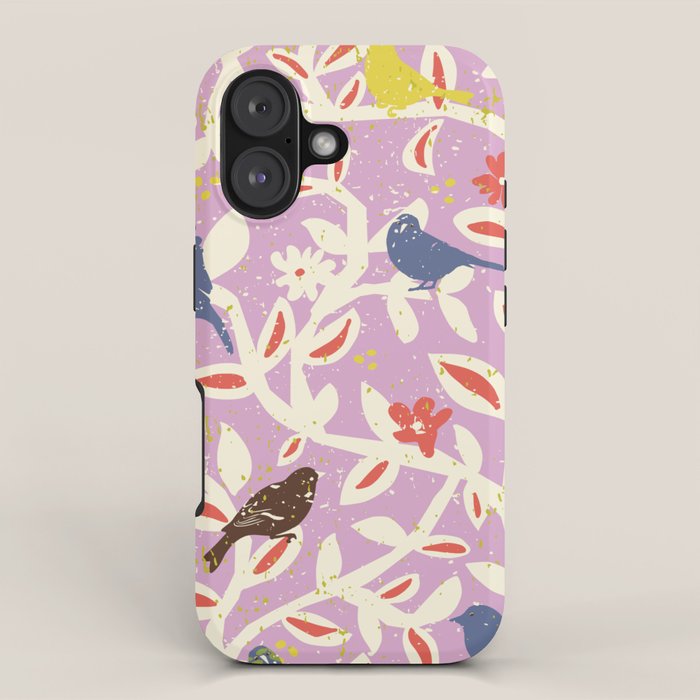 Birds in branches chalky pink iPhone Case Gallery Image 1