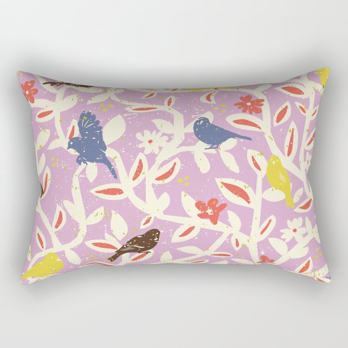 Birds in branches chalky pink Rectangular Pillow Gallery Image 2