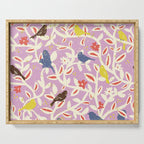 Birds in branches chalky pink Serving Tray Gallery Image 1