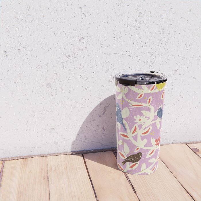 Birds in branches chalky pink Travel Mug Gallery Image 4