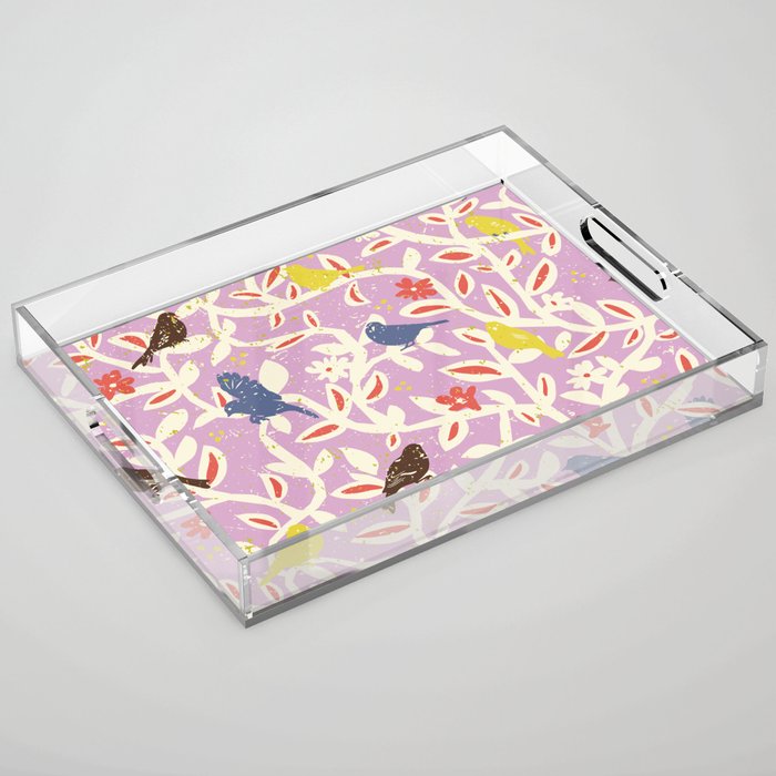 Birds in branches chalky pink Acrylic Tray Gallery Image 1