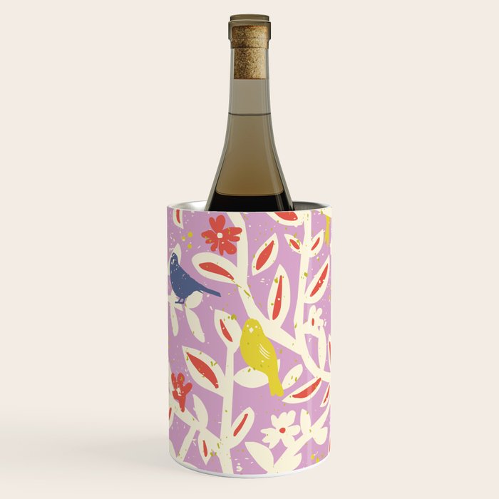 Birds in branches chalky pink Wine Chiller Gallery Image 3