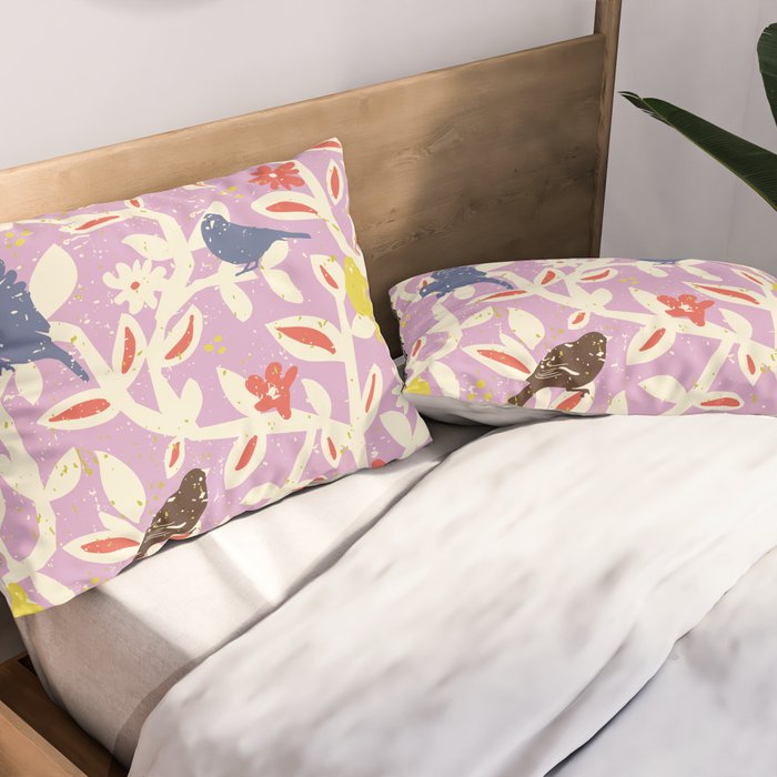 Birds in branches chalky pink Pillow Sham Gallery Image 2