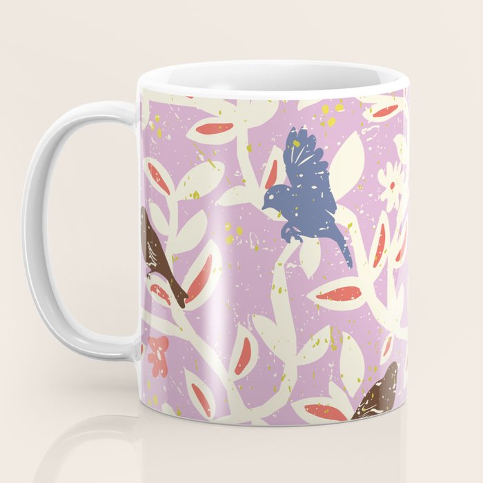 Birds in branches chalky pink Coffee Mug Gallery Image 3