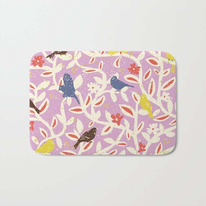 Birds in branches chalky pink Bath Mat Gallery Image 1