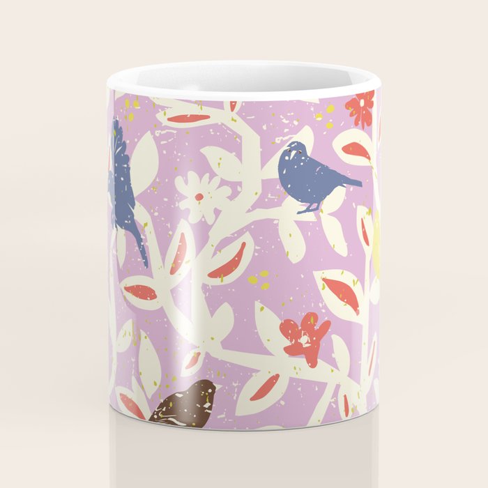 Birds in branches chalky pink Coffee Mug Gallery Image 4