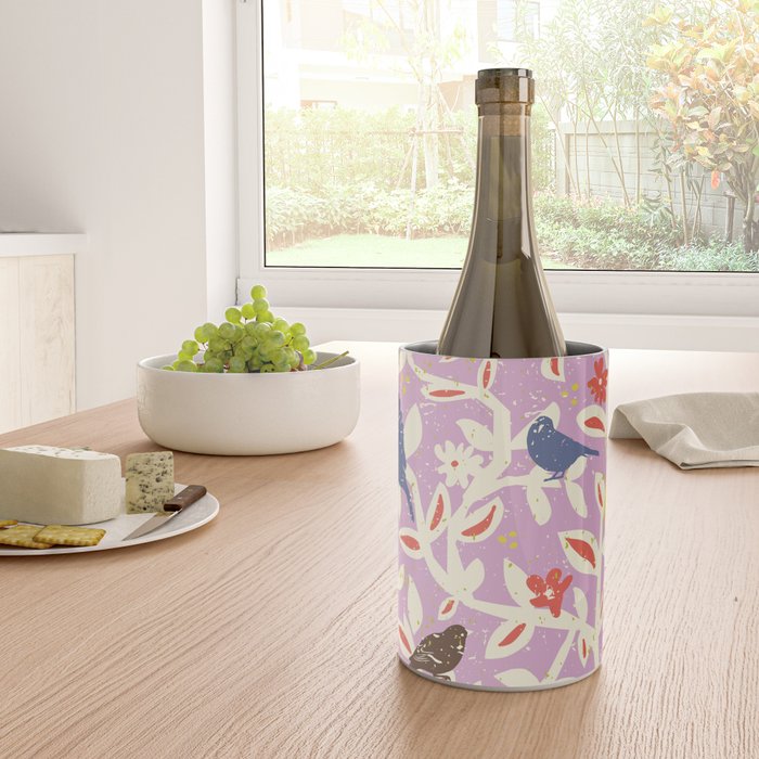 Birds in branches chalky pink Wine Chiller Gallery Image 4
