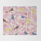 Birds in branches chalky pink Throw Blanket Gallery Image 2