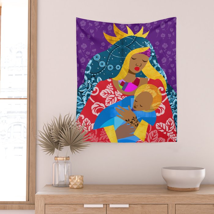 Virgin Mary and Child Wall Tapestry Gallery Image 2