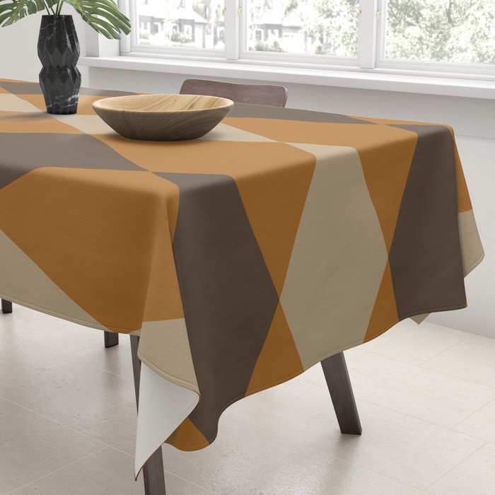 Retro Argyle Diamond Pattern Brown Caramel Tablecloth Gallery Image 3