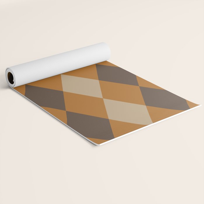 Retro Argyle Diamond Pattern Brown Caramel Yoga Mat Gallery Image 2