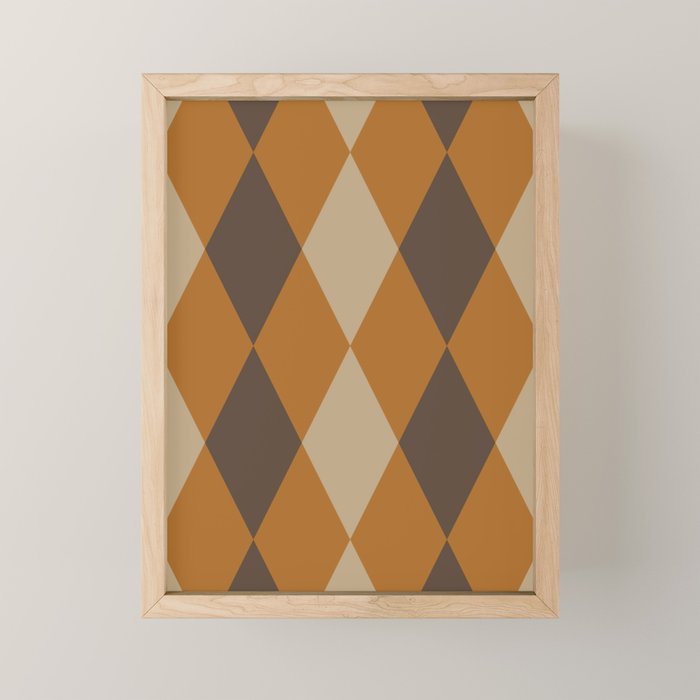 Retro Argyle Diamond Pattern Brown Caramel Mini Art Print Gallery Image 1
