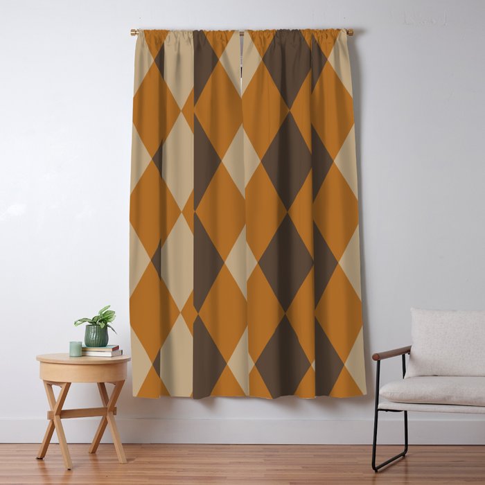 Retro Argyle Diamond Pattern Brown Caramel Window Curtain Gallery Image 1