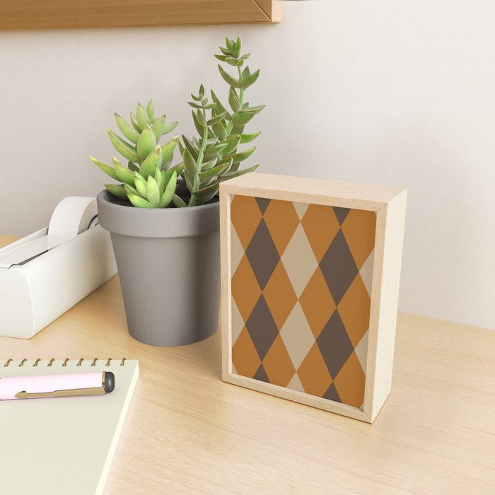 Retro Argyle Diamond Pattern Brown Caramel Mini Art Print Gallery Image 2