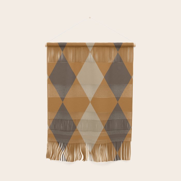 Retro Argyle Diamond Pattern Brown Caramel Wall Hanging Gallery Image 1