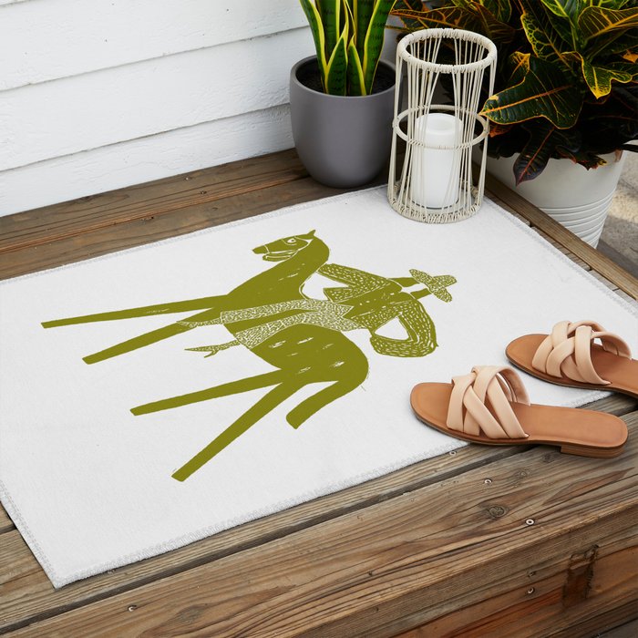 Solo Rider Dark Moss â Minimalist Cowboy Art Outdoor Rug Gallery Image 2