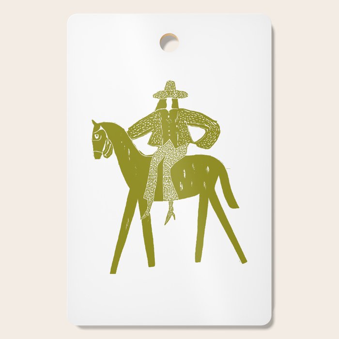 Solo Rider Dark Moss â Minimalist Cowboy Art Cutting Board Gallery Image 1