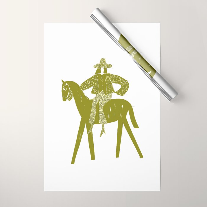 Solo Rider Dark Moss â Minimalist Cowboy Art Wrapping Paper Gallery Image 1