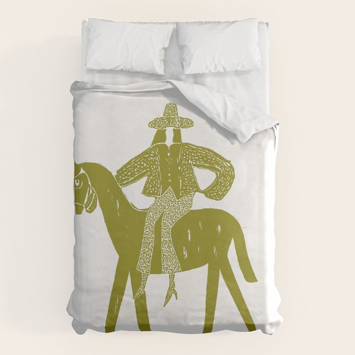 Solo Rider Dark Moss â Minimalist Cowboy Art Duvet Cover Gallery Image 1