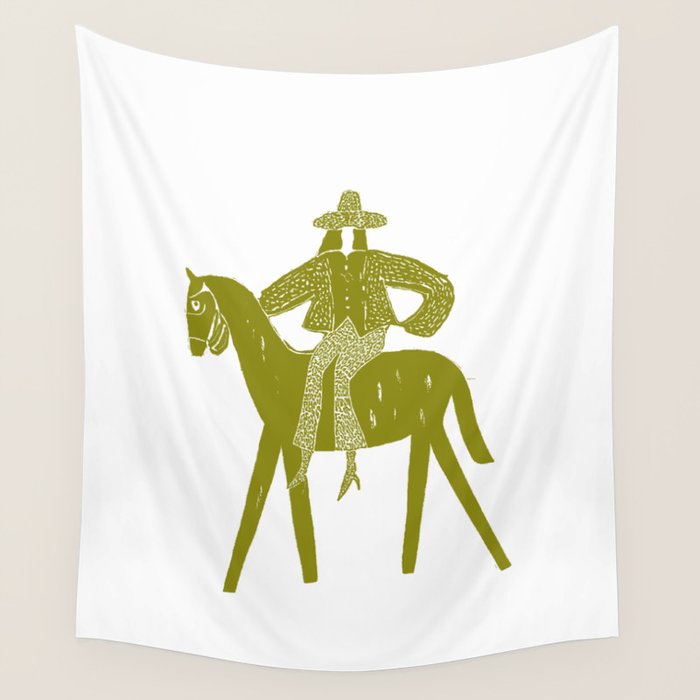 Solo Rider Dark Moss â Minimalist Cowboy Art Wall Tapestry Gallery Image 4