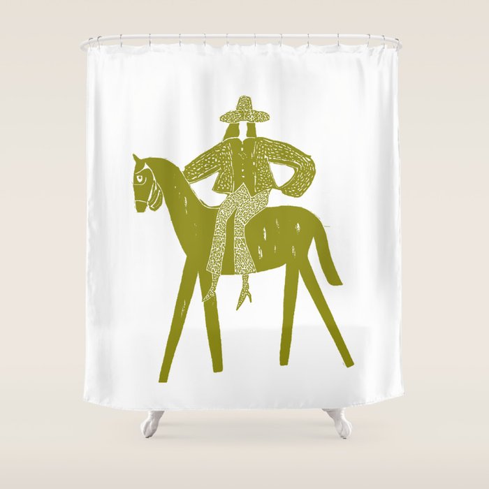 Solo Rider Dark Moss â Minimalist Cowboy Art Shower Curtain Gallery Image 1
