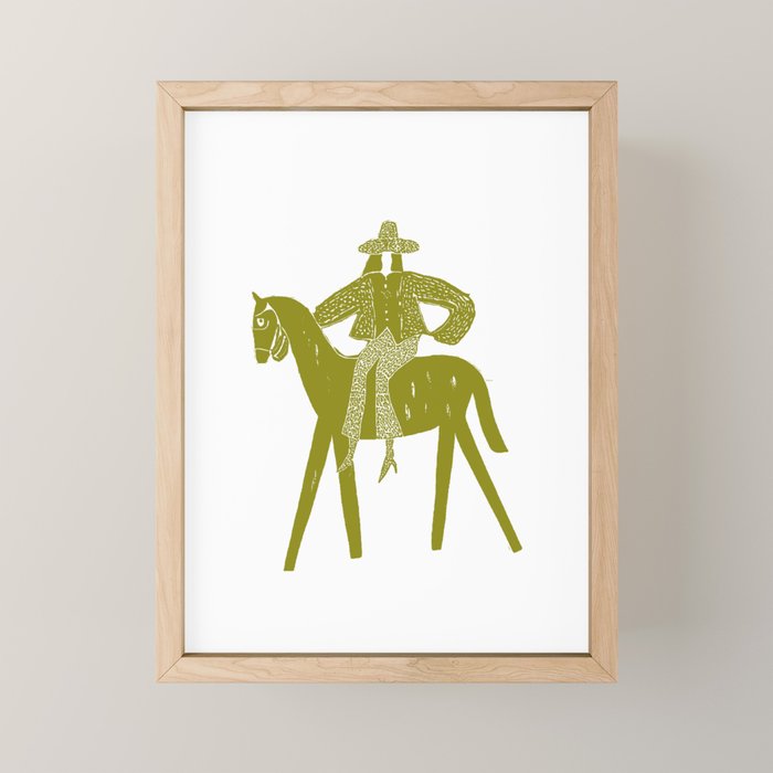 Solo Rider Dark Moss â Minimalist Cowboy Art Mini Art Print