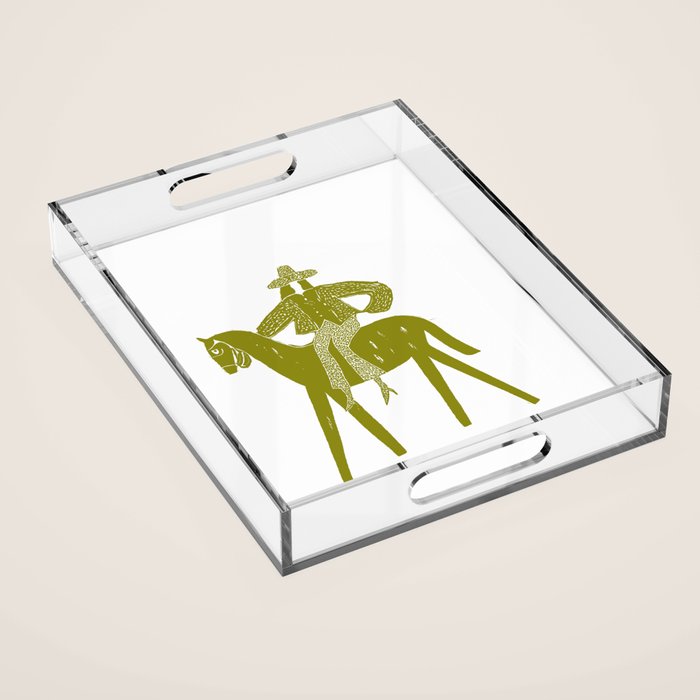 Solo Rider Dark Moss â Minimalist Cowboy Art Acrylic Tray Gallery Image 1