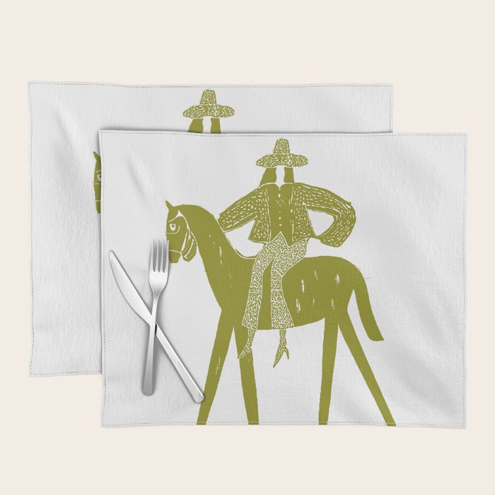 Solo Rider Dark Moss â Minimalist Cowboy Art Placemat Gallery Image 1