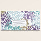 Floral Blooms, Purple, Teal, Gold Desk Mat Gallery Image 1
