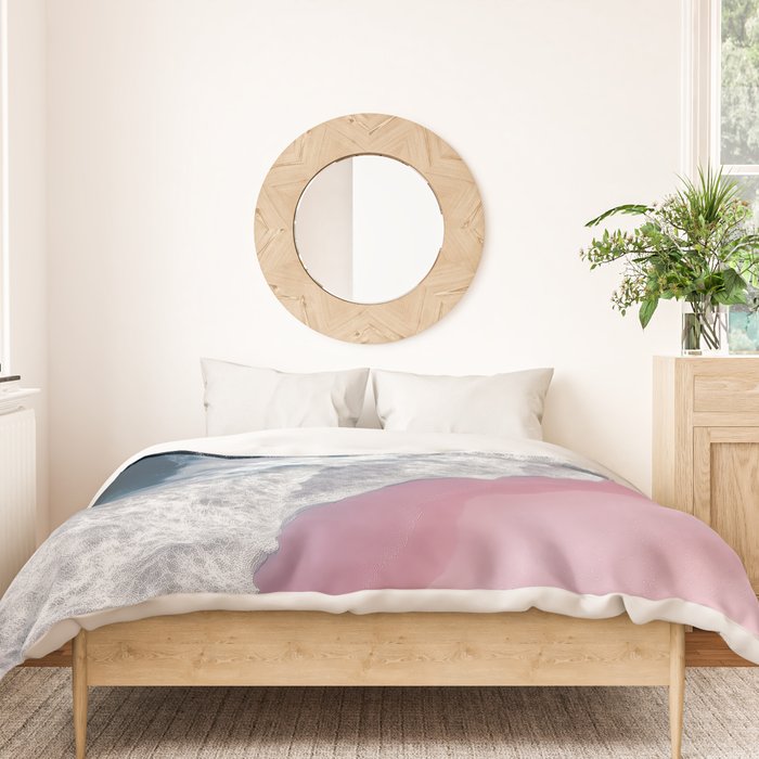 Pink Shoreline - Aerial Ocean Photography Print Duvet Cover Gallery Image 3
