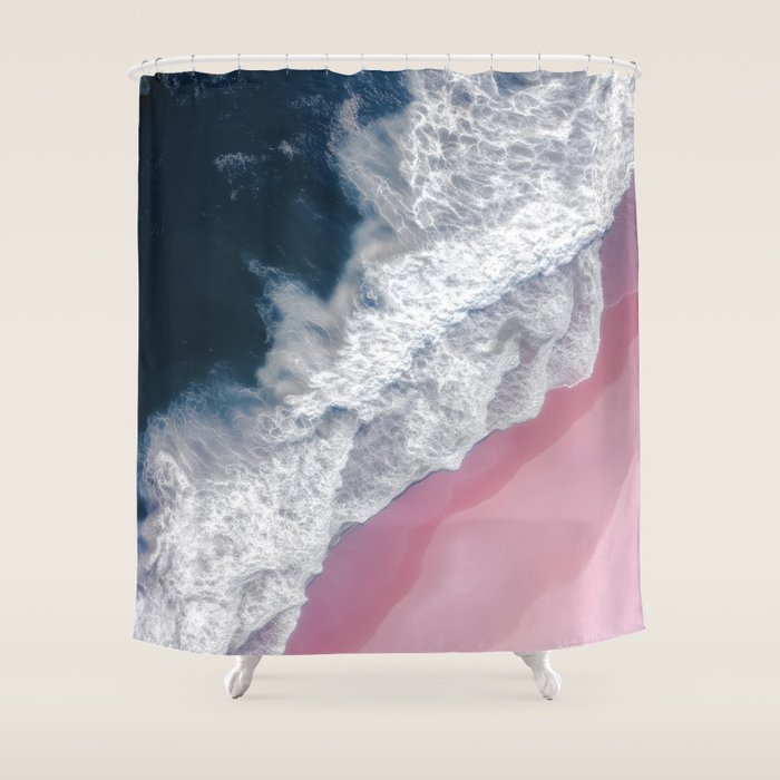 Pink Shoreline - Aerial Ocean Photography Print Shower Curtain Gallery Image 1