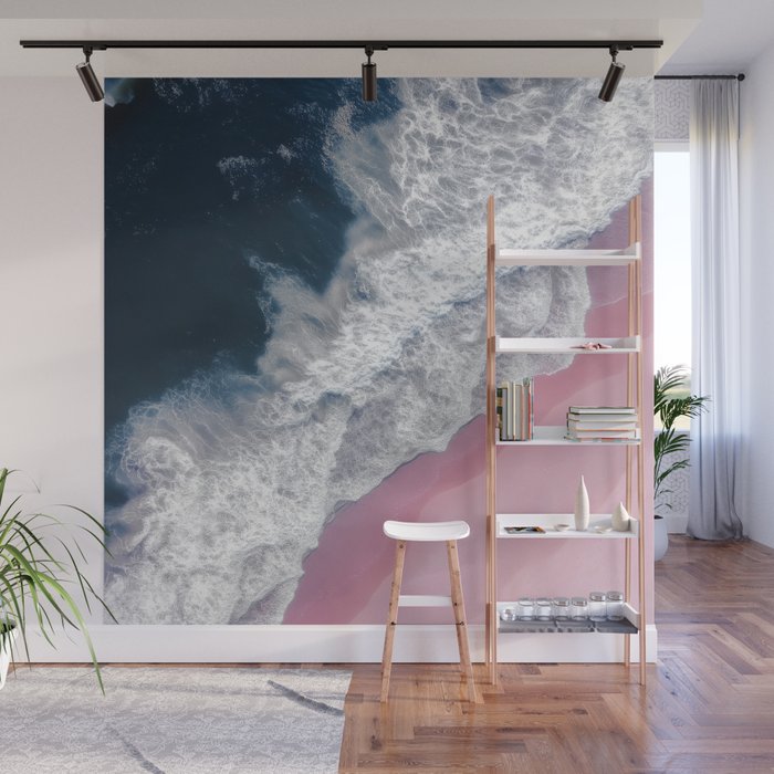 Pink Shoreline - Aerial Ocean Photography Print Wall Mural Gallery Image 1