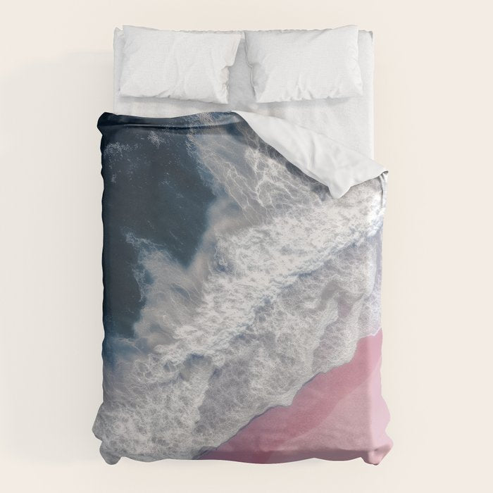 Pink Shoreline - Aerial Ocean Photography Print Duvet Cover Gallery Image 1